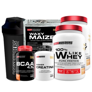 Kit 2x Whey Protein 100% Like Whey 900g + Waxy Maize 800g + Power Creatina 100g + BCAA 100g + Coqueteleira - Bodybuilders