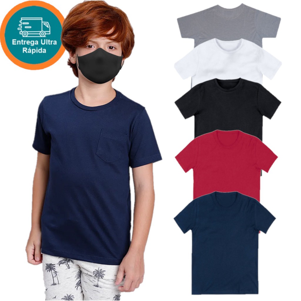 Conjunto 4 Camiseta Básica infantil Masculina Menino Manga Curta Branca Preta Cinza algodão1 2 3 4 6 8 10 12 14 16