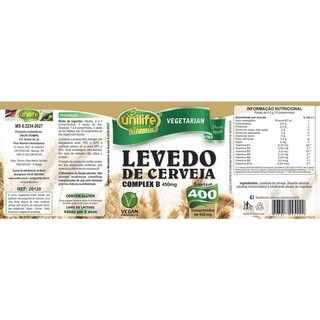 Levedo De Cerveja Complexo B - 400 Comp. 450mg Unilife | Shopee Brasil