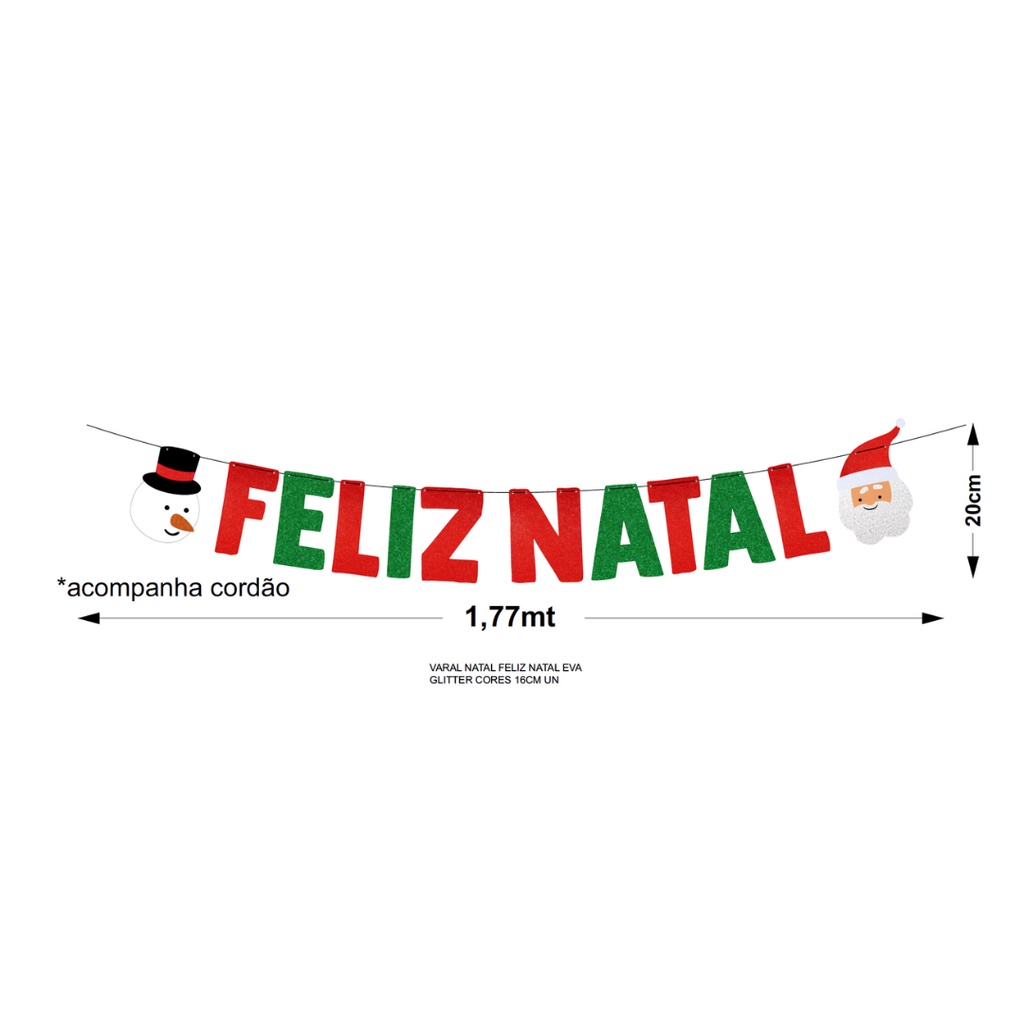 Faixa Varal Feliz Natal EVA Glitter Cores 1,77 metros x 20 cm Vivarte - Inspire sua Festa Loja