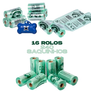 16 Rolos Refil De Saquinhos Cata Caca Sacolas Bio Degradeveis -240 Saquinhos Coletor