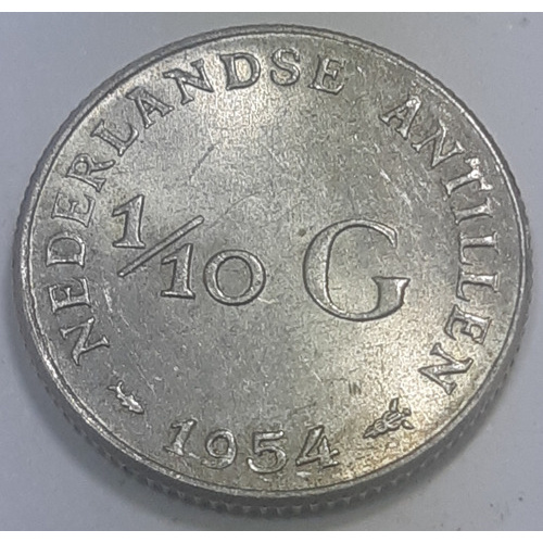 Holanda Antilhas Moeda De Prata 1/10 Gulden 1954 Rara