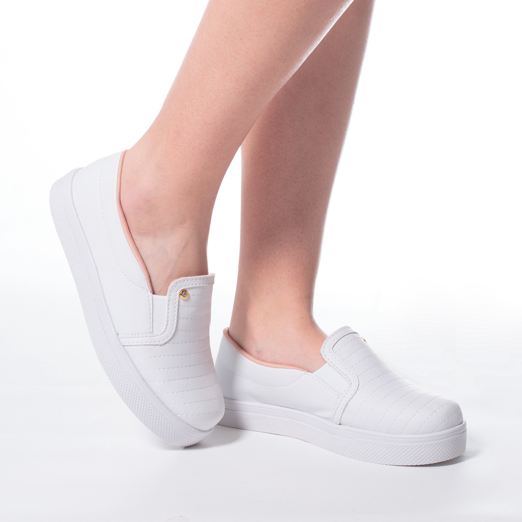 Tênis Feminino Slip On Bordado Napa Branco