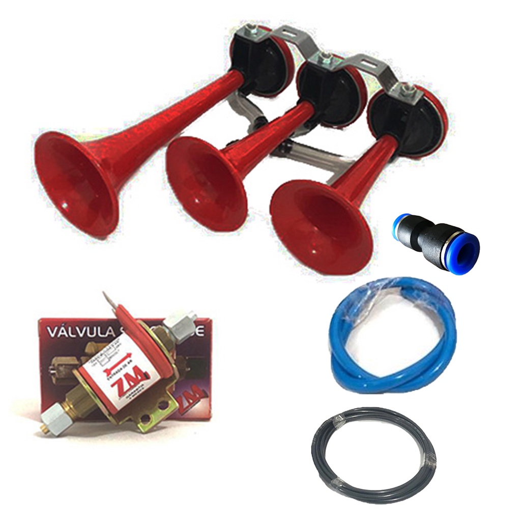 Buzina A Ar Verdureiro 3 cornetas Ar Vávula Solenoide Eletrica 12v - Caminhão Onibus