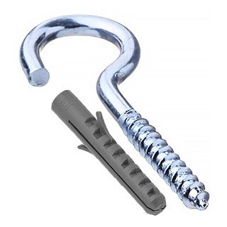 Gancho Parafuso Zincado com bucha 5mm, 6mm, 8mm e 10mm para Fixação em Bloco tijolo Madeira