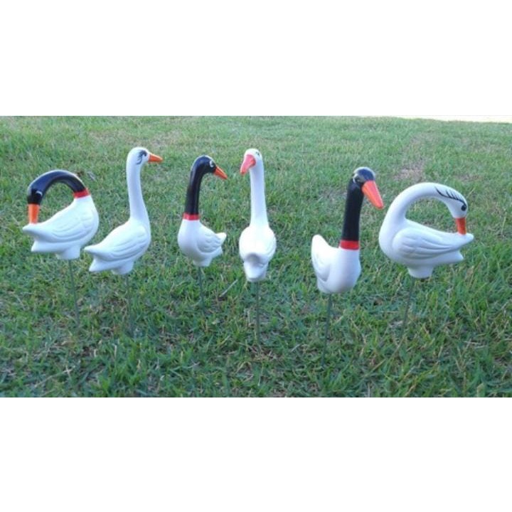 3 Tuiuu E 3 Garças Em Cerâmica Enfeite Jardim