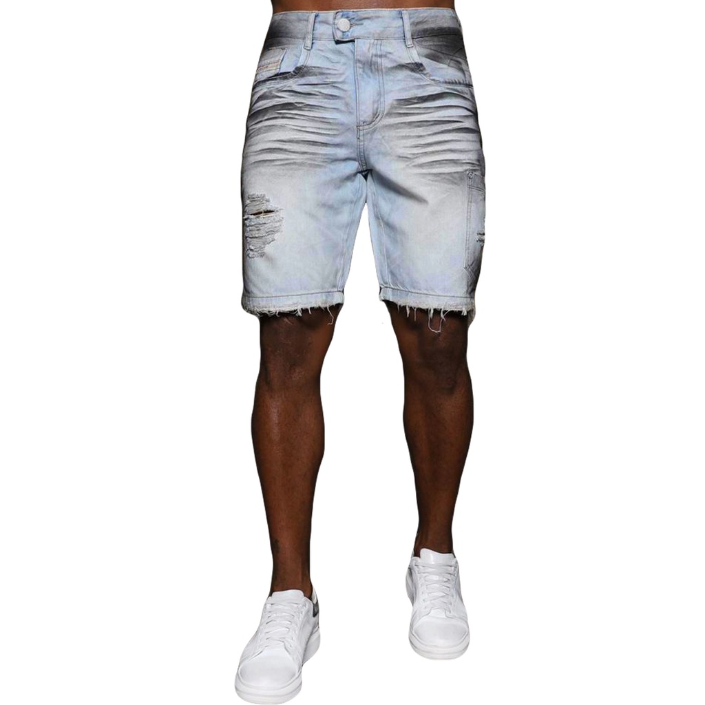 Bermuda Jeans Destroyed Manchada Skinny Bolso Exclusividade Short Bermuda Rasgada Com Detalhes