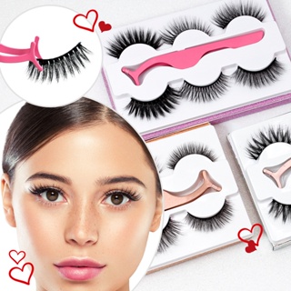 Cílios postiços Kit cílios 3 pares acompanha uma pinça curva reta para aplicação de cílios. em Oferta na Shopee