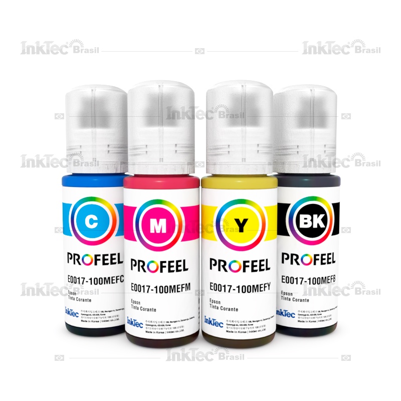 Kit 4 x 100ml Tinta Corante InkTec Profeel E0017 impressoras jato de tinta compativel Epson L110 L120 L210 L220 L355 L365 L375 L395 L396 L455 L395 L496 L555 L575 L595 L596 L800 L805 L850 L3110 L3150 L3250 L5190 L1300 L1800