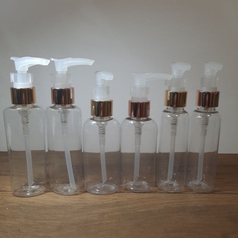 10  Frascos pet 60ml cilindro ou oval com válvulas spray luxo ou pump saboneteira dourada ou rosé.