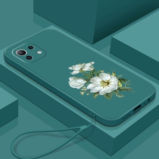 Capinha xiaomi mi 11 lite 11t 5g ne pro Jasmim Flor Capa De Celular Borda Reta Tudo Incluído Lente Silicone Macio Para Telefone À Prova De Choque Lanyard