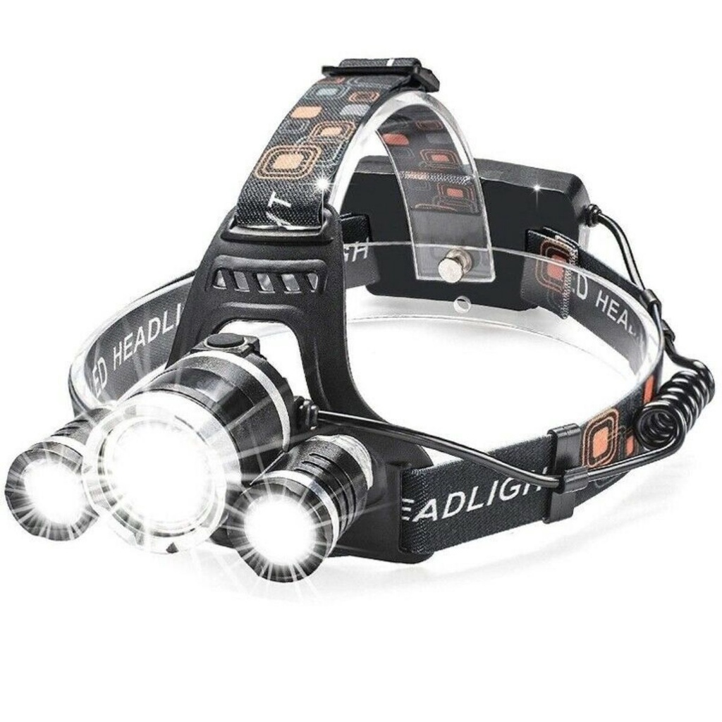 Imagem Lanterna de cabeça Camping, Trilha, Pesca, Escalada Recarregável 3 leds T6 CREE Potentes.