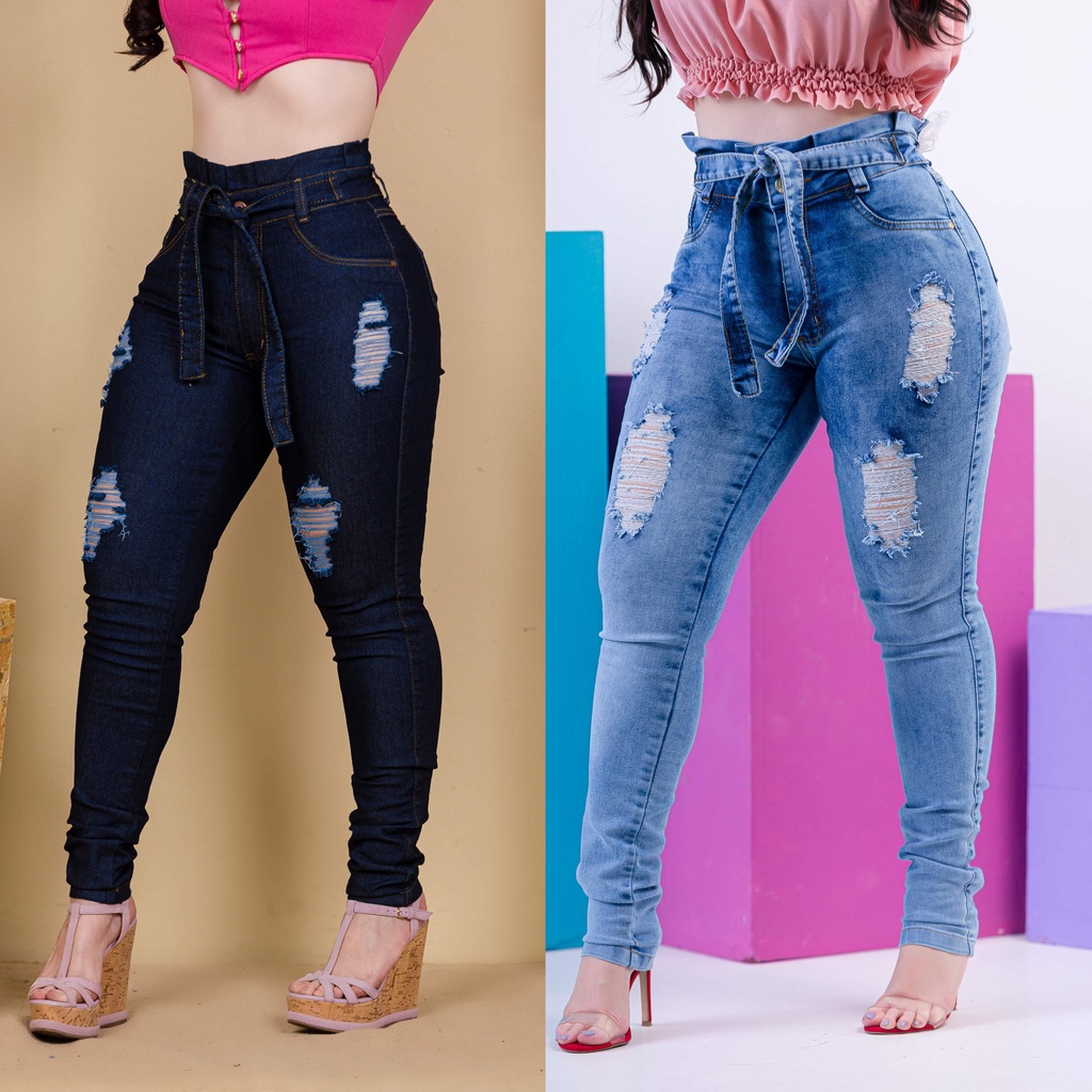 Calça Jeans Feminina Cintura Alta com Lycra Levanta Bumbum Skinny Jeans Preto em Oferta na Shopee