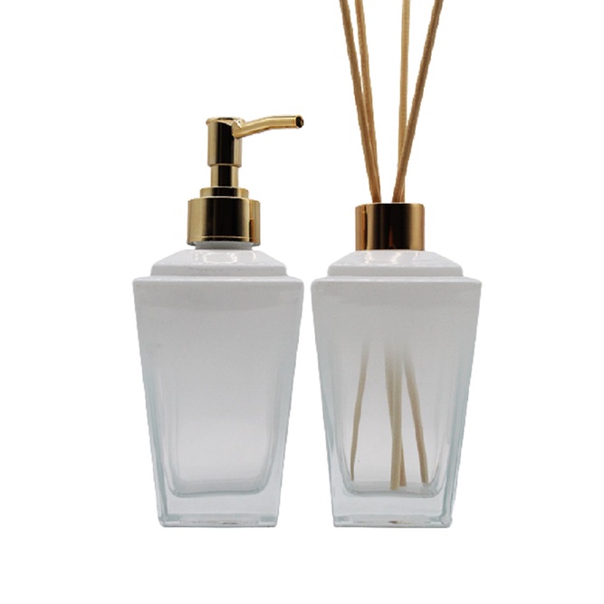 Kit Vidros Para Lavabo Super Luxo Vidro Piramide Degrade Branco Degrade Aromatizador Saboneteira