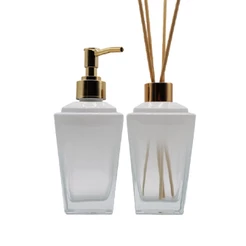 Kit Vidros Para Lavabo Super Luxo Vidro Piramide Degrade Branco Degrade Aromatizador Saboneteira