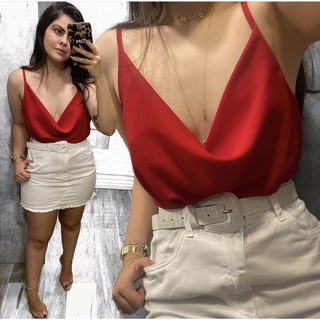 Cropped feminino frente única com decote drapeado