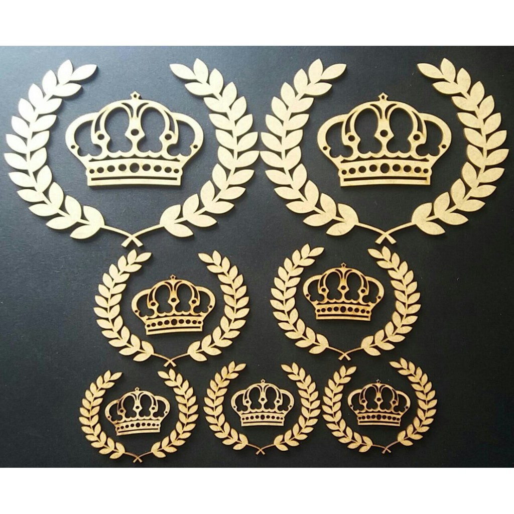 Aplique em forma de Coroa Com Ramos Mdf Cru P/ Kit Higiene Kit 7 Peças, artesanato, faça vc mesmo. em Oferta na Shopee