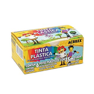 Tinta Plástica com 6 Cores 15ml - Acrilex em Oferta na Shopee