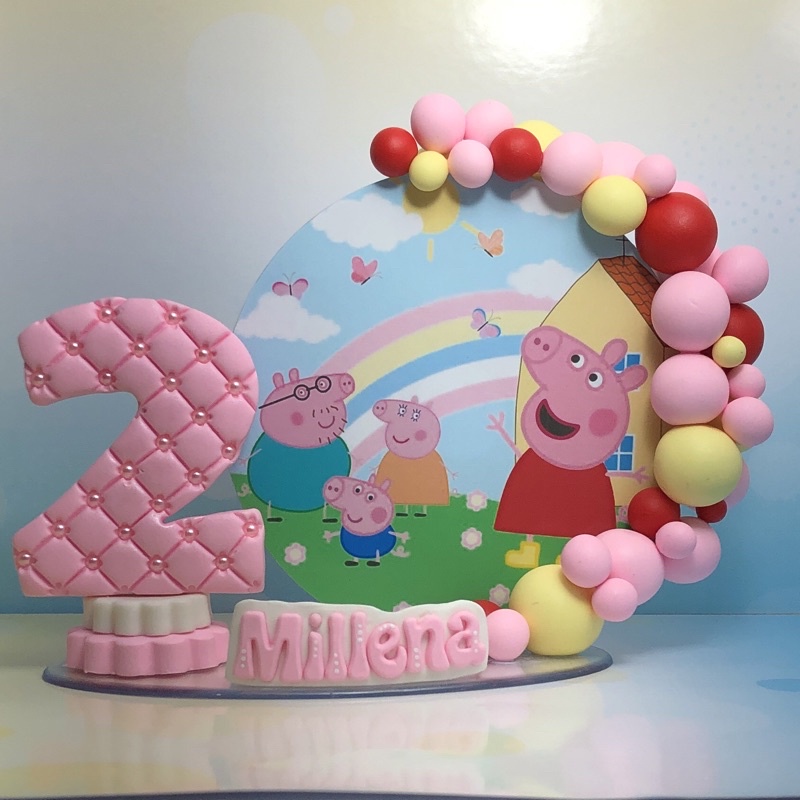 vela personalizada Peppa Pig George pig topo de bolo em biscuit vela painel biscuit cenário bexiga