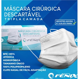 Máscara Cirúrgica Descartável 50 Unidades ( Branca ) - Mundial Fenix