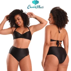 Calcinha de Biquini Efeito Zero Barriga Tanga Modela e Reduz Banho de Mar Plus Size Liso