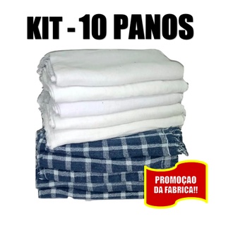 Kit Pano de Chão Branco e Xadrez - Kit com 10 PANOS (( Saco Alvejado Duplo )) Pano para Limpeza PROMOÇÃO DE FÁBRICA