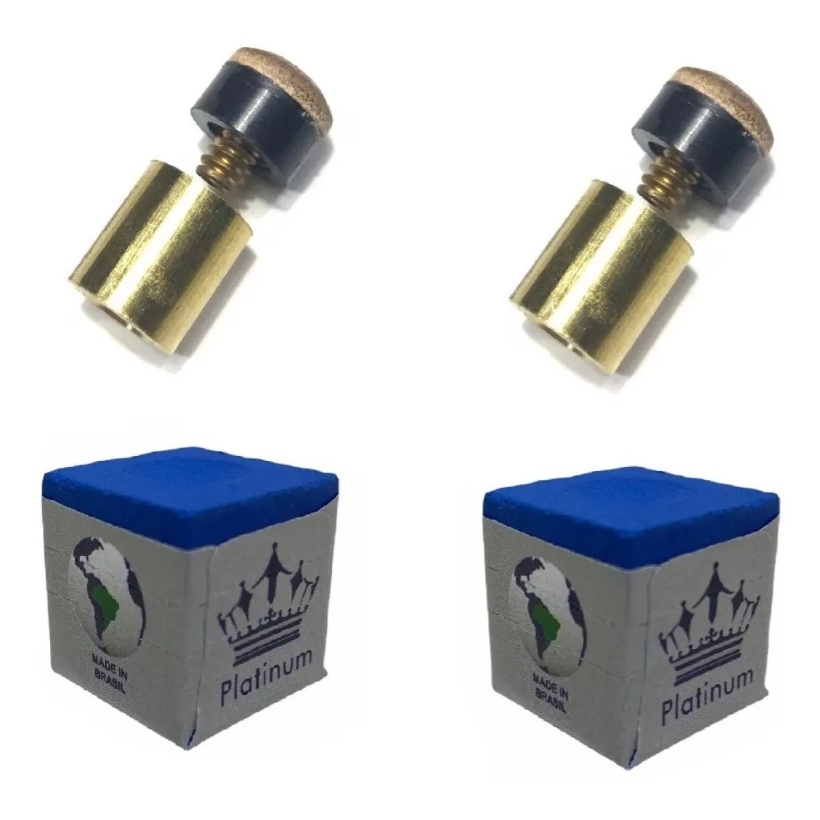 KIt 2 Virolas De Rosca De 11mm + 2 Giz Apex Azul Bilhar Sinuca