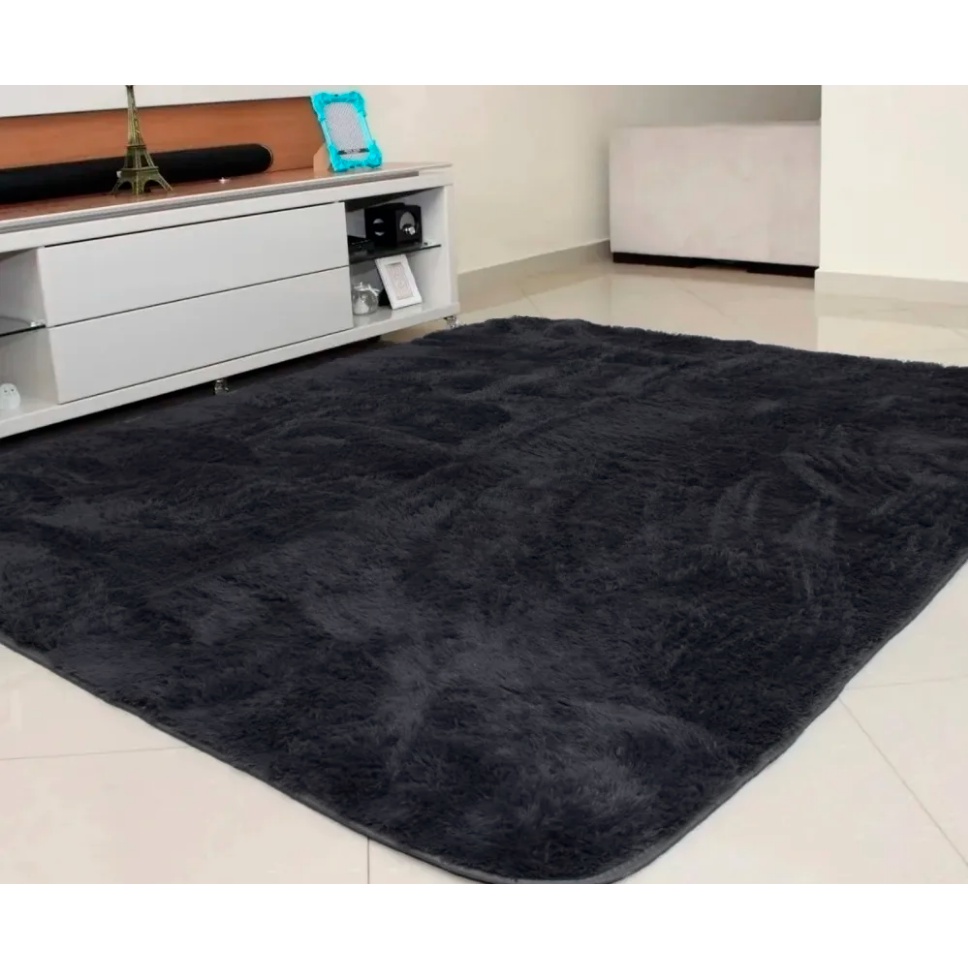 Tapete Peludo, Felpudo De Sala Ou Quarto Luxo 2,00 X 1,50 Preto