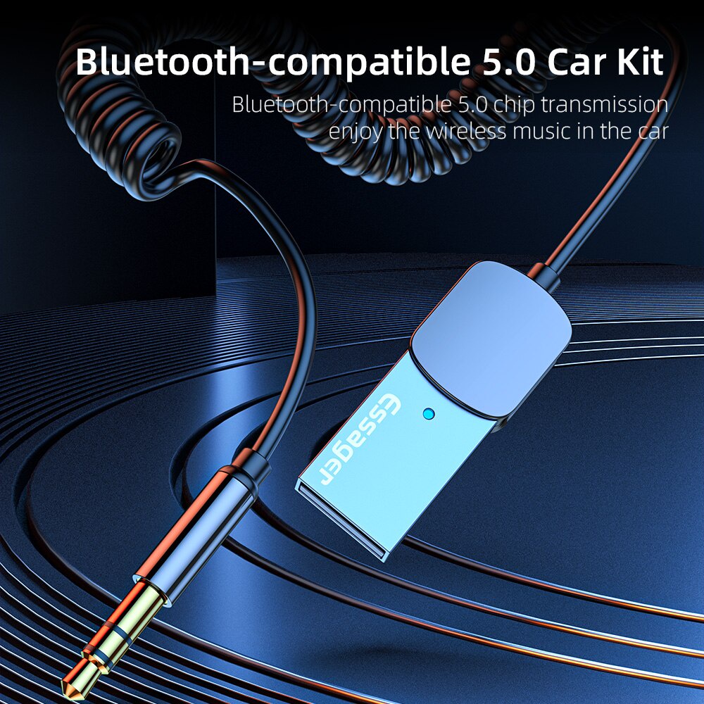 Novo Adaptador Receptor de Áudio Sem Fio Essager Bluetooth 5.0 Aux Usb para Mic de 3,5mm para Receptor de Carro