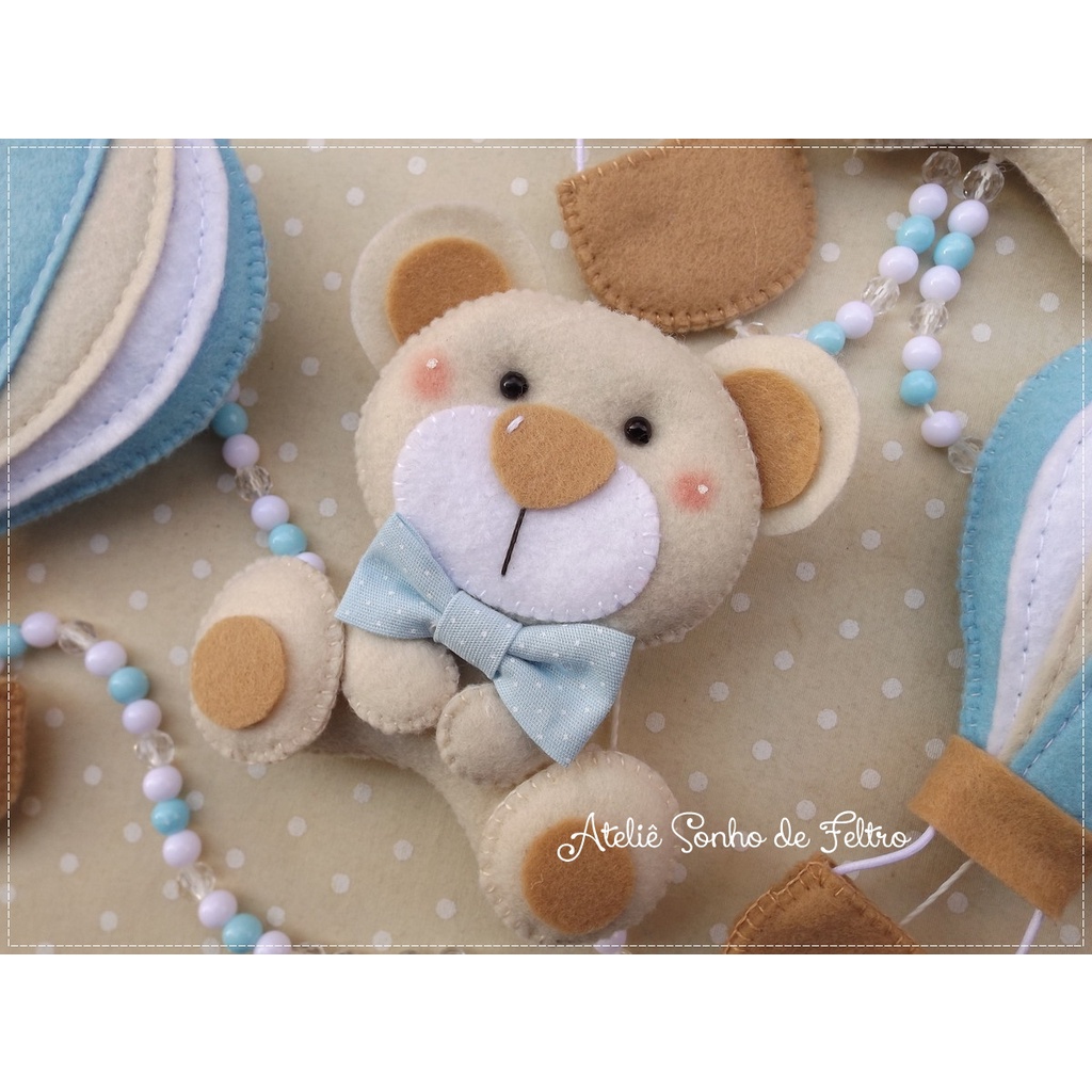 Móbile Pingente para cortina Balão Ursinho decoração quarto bebê criança