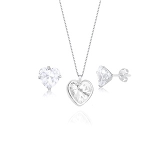 Conjunto Coração Prata 925