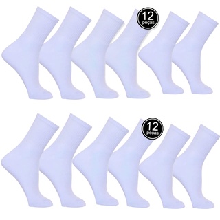 Kit 12 Pares Meias Branca Kids Cano Alto Escolar Infantil Algodão