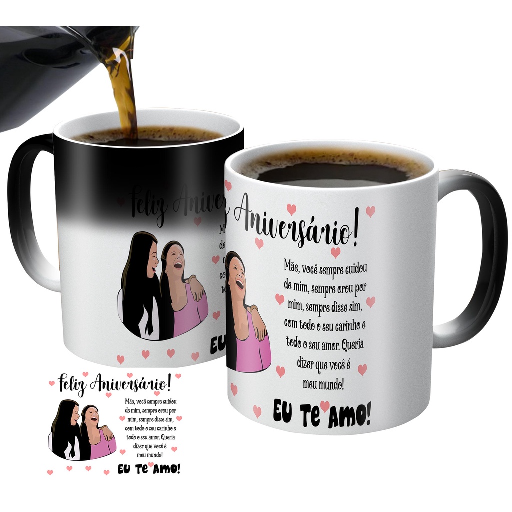 caneca mágica personalizada presente para mãe feliz aniversário