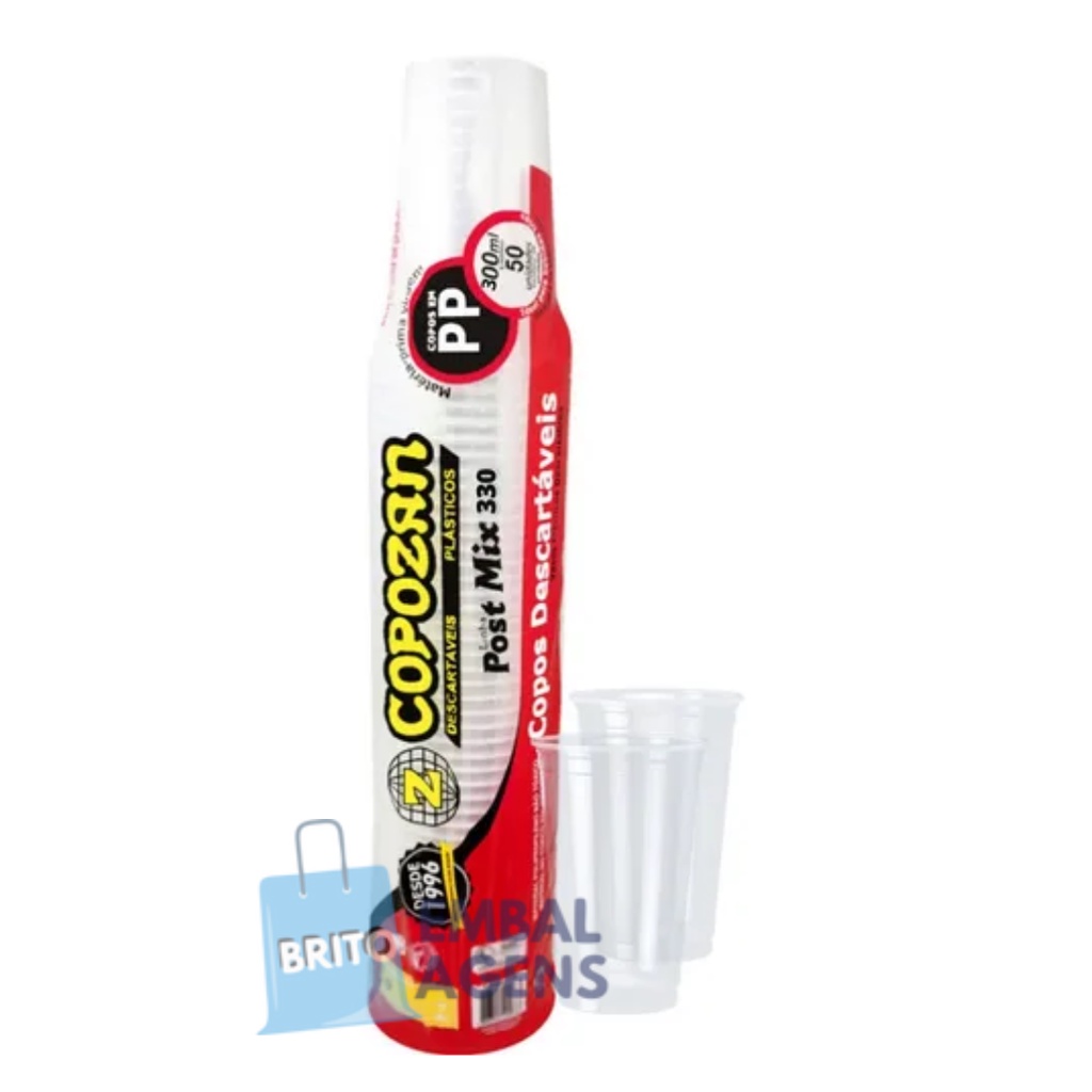 Copozan Copo Plástico Transparente PP 300ml PostMix 330 C/ 50 Unidades