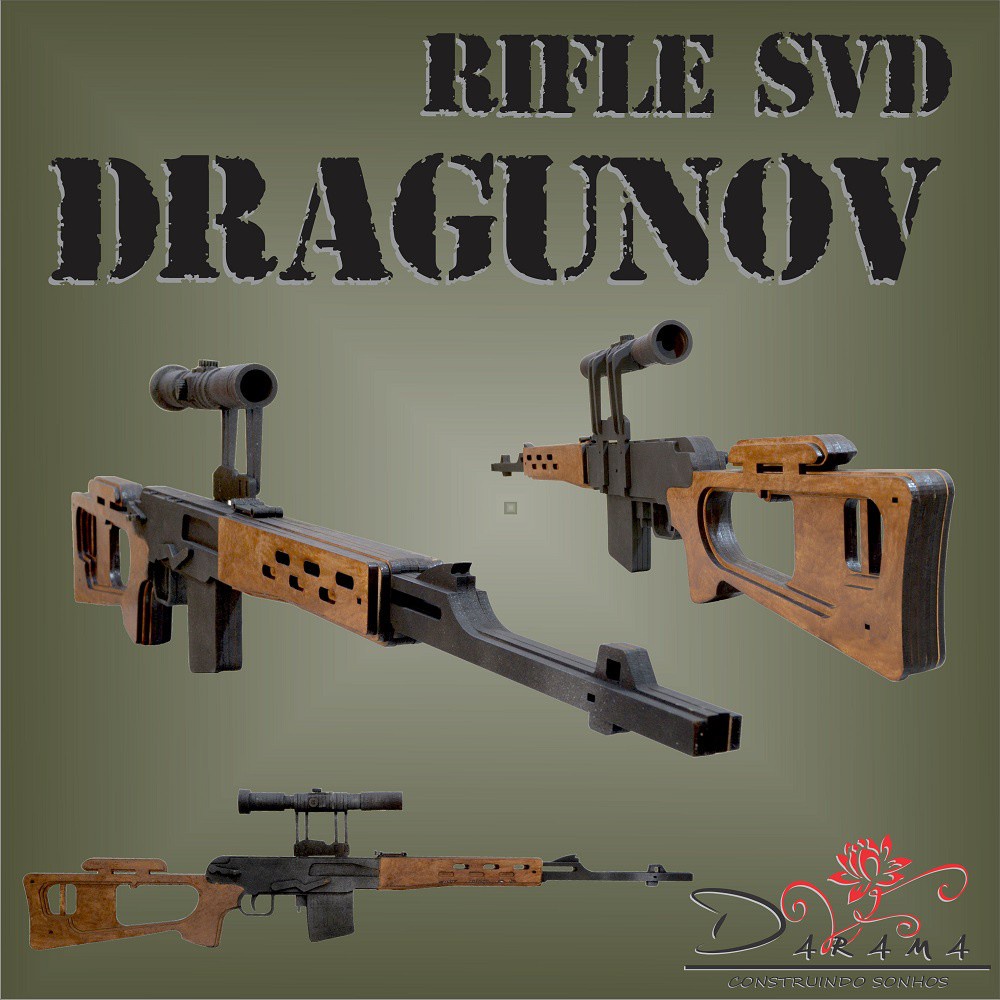 Quebra cabeças 3D mod. Arma Rifle SVD Dragunov em MDF 6mm Pintura- Darama