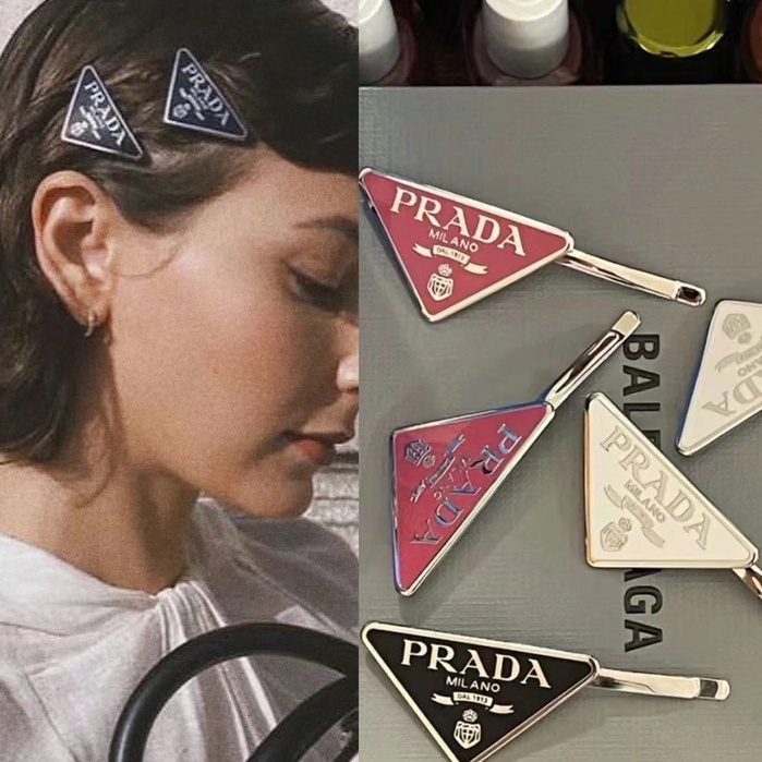【presentes grátis】❗❗❗Original PRADA Presilha De Cabelo De Uma Palavra Grampo Triângulo Retro