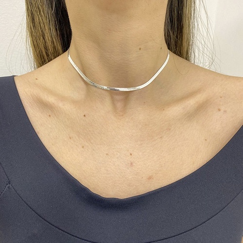 Colar Choker Cordao Laminada Folheada A Prata 925