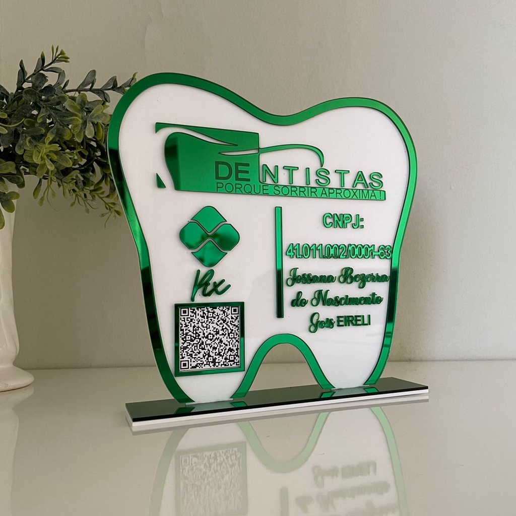Placa Display 1 QR Code Em Acrílico Espelhado Odontologia