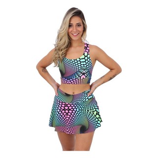 Kit Conjuntos Short Saia Rodado Top Fitness Feminino Roupas Femininas Para Academia Suplex