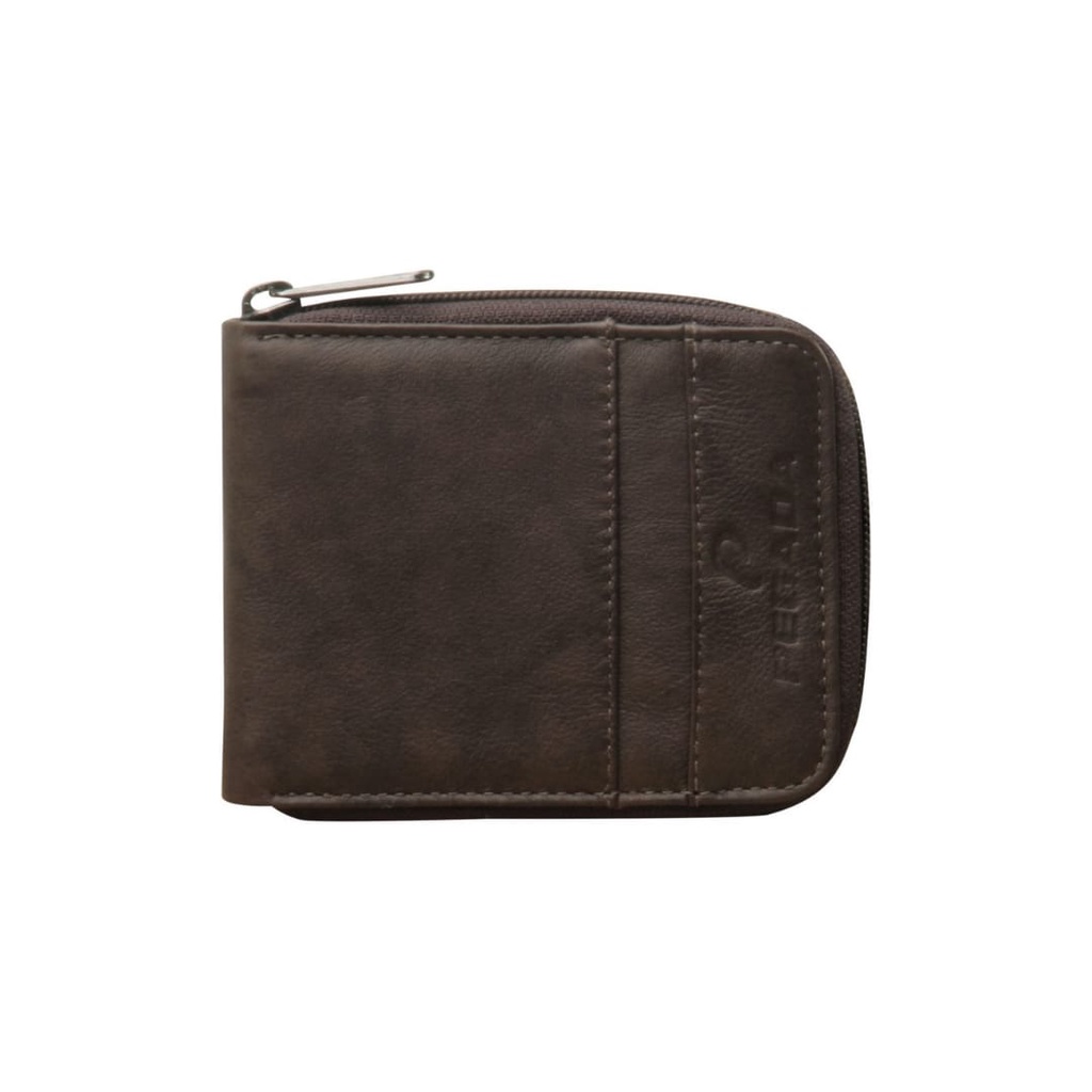 Carteira Masculina Pegada Com Zíper Em Couro Marrom