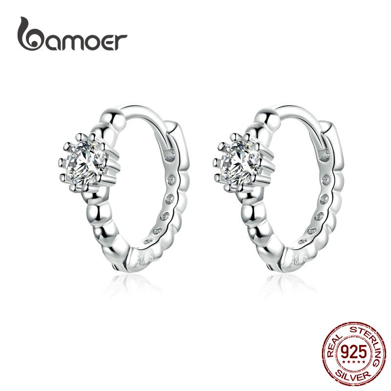 Bamoer Prata Argolas De Orelha Para As Mulheres Limpar Cubic Zirconia Pequeno Círculo Brincos De Cristal Coreano Moda Jóias BSE194 em Oferta na Shopee