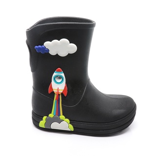 Galocha Bota Infantil Plugt Menino Confortável Foguete Nuvem Preto em Oferta na Shopee