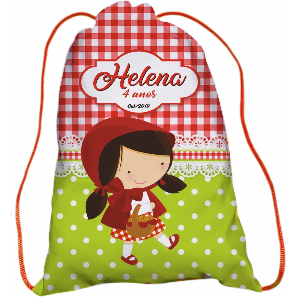 KIT 10 Mochilinhas  CHAPEUZINHO VERMELHO - Sacochilas Personalizadas TODOS TEMAS, todas as finalidades (Com foto, logo e etc), Empresa, Lojas em Oferta na Shopee
