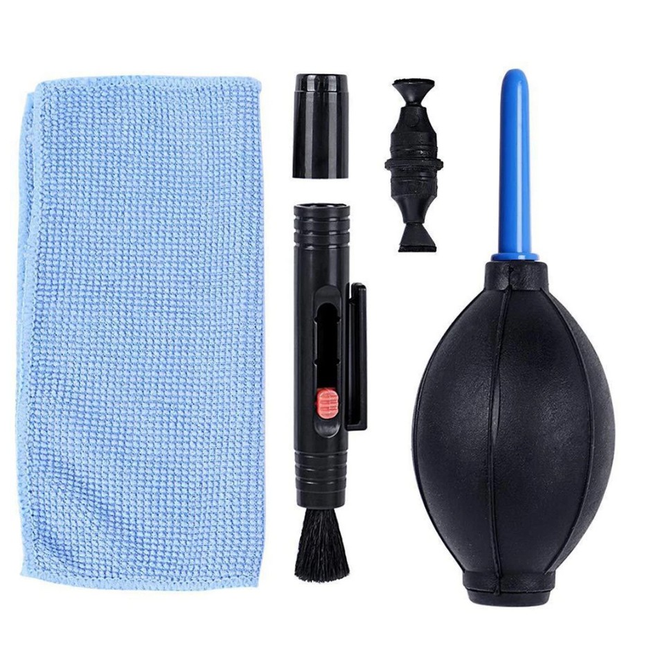 Kit de Limpeza de Lentes e sensores para Câmeras - Soprador, Caneta e Flanela