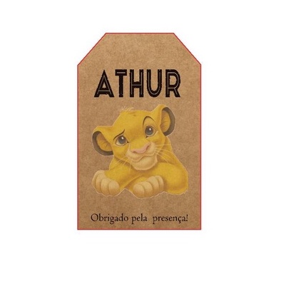 Tag Rei Leão varios modelos  kraft personalizada para lembrancinha de festa infantil aniversário personalizado 4x6,5cm