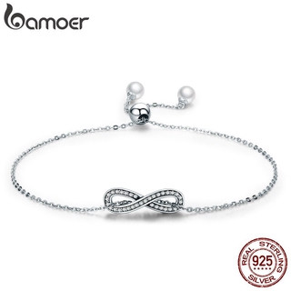 Bamoer Real 100% 925 Sterling Silver Infinito Amor Cadeia Ligação Mulheres Pulseira De Prata Esterlina Jóias Presente Do Dia Dos Namorados Scb056