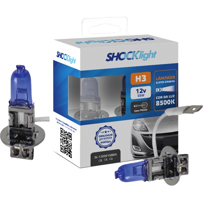Par Lâmpada Halógena Super Branca H3 12v 55w Shocklight em Oferta na Shopee