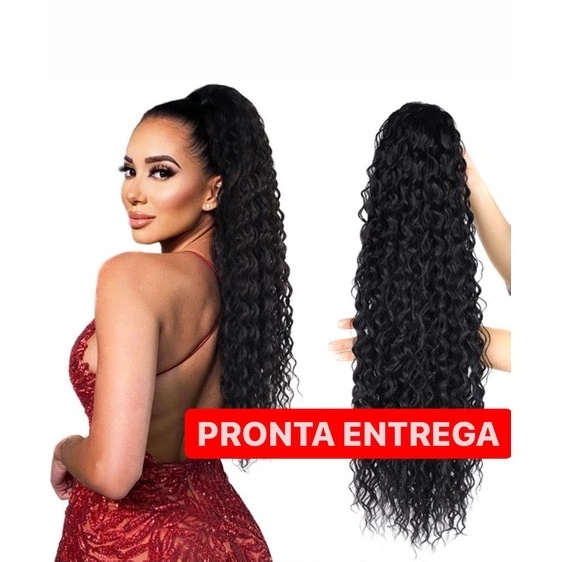 Aplique rabo de cavalo Cacheado Cabelo Orgânico 70 cm