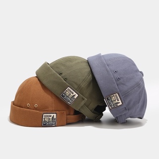 Vintage Dome Hat Mens Solid Color Landlord Beanies For Men Crimping Docker Sailor Cotton Brimless Skull Cap Casual Hip Hop Caps