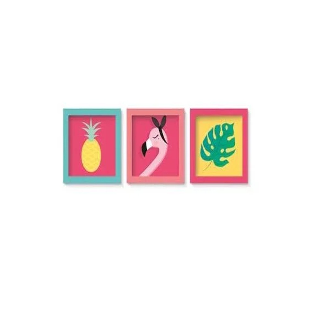 Quadro Decorativo - Festa Tropical Flamingo - 03 unidades - Cromus - Rizzo Festas